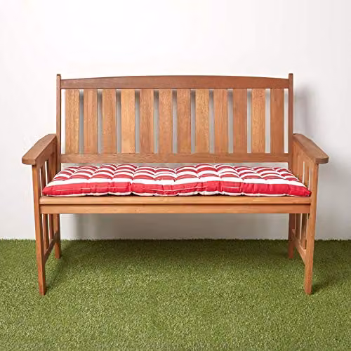 Homescapes Red and White Striped 2 Seater Garden Bench Cushion, W: 108 cm, D: 42 cm – 3