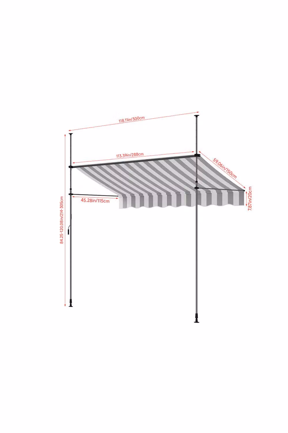 Living and Home Manual Retractable Outdoor Patio Awning with Hand Crank in Grey, W/D/H: 300 x 150 x 300 cm – 4