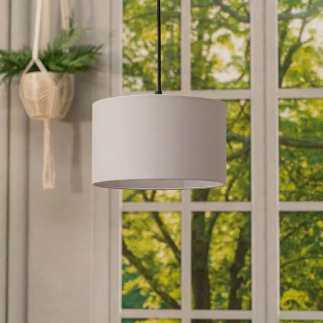 ValueLights Reni Small Modern Cylinder Fabric Pendant Light Shade in Grey