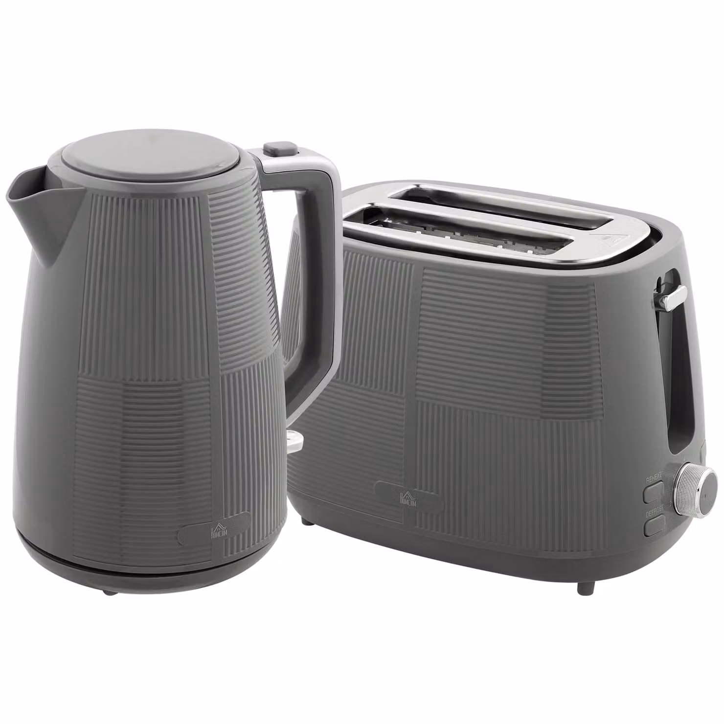 HOMCOM Grey Electric Kettle 1.7 l and 2 Slice Water Toaster Set – 2