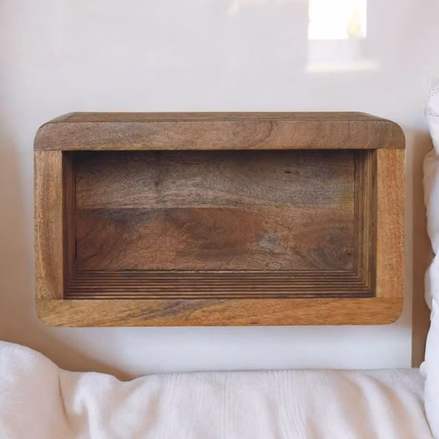 Artisan Furniture Soba Solid Mango Wood Wall Mounted Bedside Table in Brown