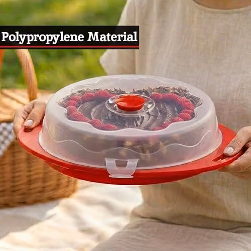 Orsina Red Airtight Cake Storage Box and Carrier with Clip-Lock Lid and Handles, W: 35 cm, D: 27 cm, H: 7 cm – 4