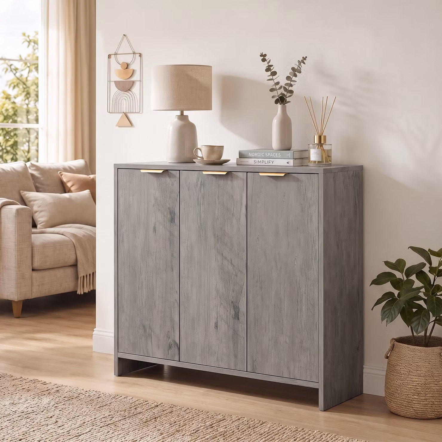 HOMCOM Modern Grey Sideboard Cabinet with 3 Doors and Adjustable Shelves for Living Room, Dining Room or Kitchen – 2