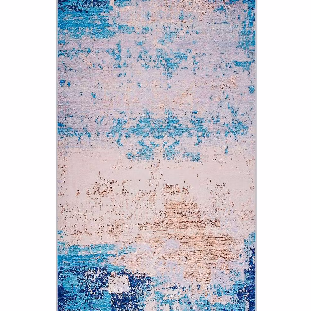 Wyld and Coco Blue Distressed Ombre Polyester Anti Slip Area Rug W: 80 cm, L: 150 cm – 2