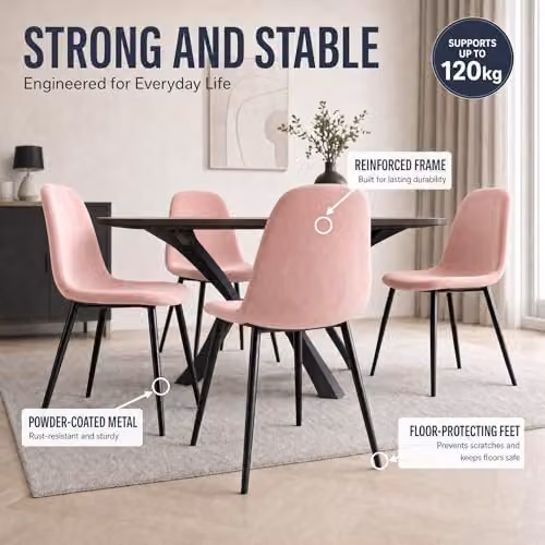 Bravich LTD Ron Velvet Dining Chair in Pink with Metal Legs – 3