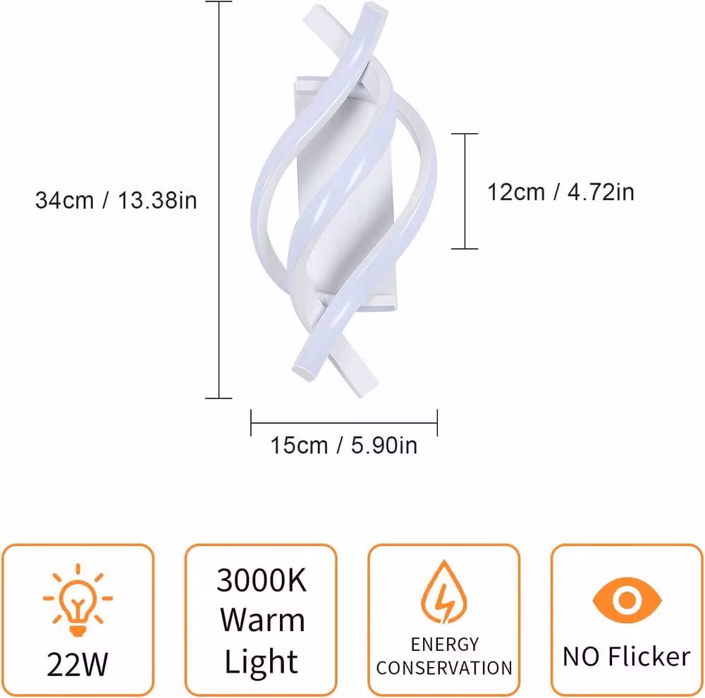 Goeco 22W LED Wall Light in White for Bedroom, Living Room and Hallway – 3