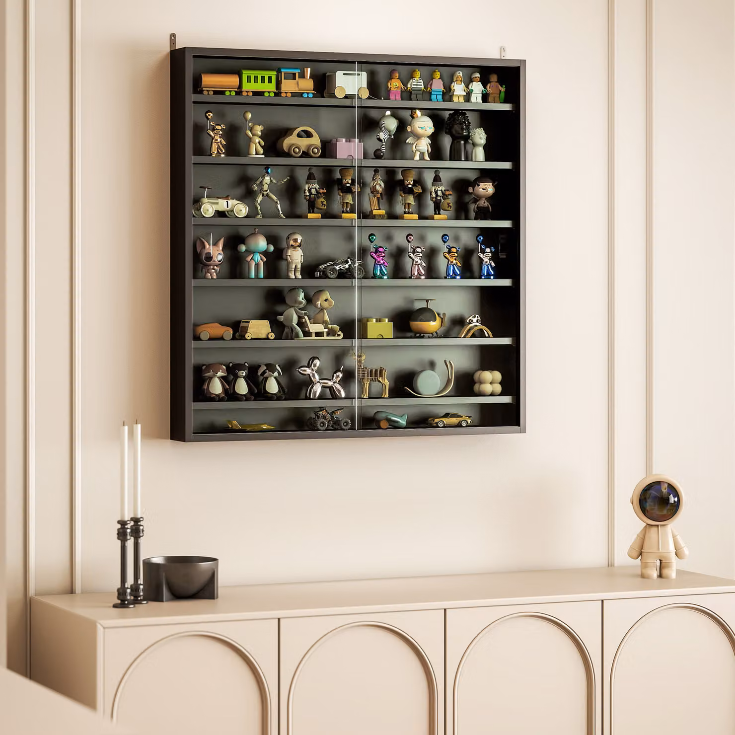 HOMCOM 7-Tier Wall Mounted Display Shelf Unit with Glass Doors and 6 Adjustable Shelves, Black, W: 80 cm, H: 83 cm – 2