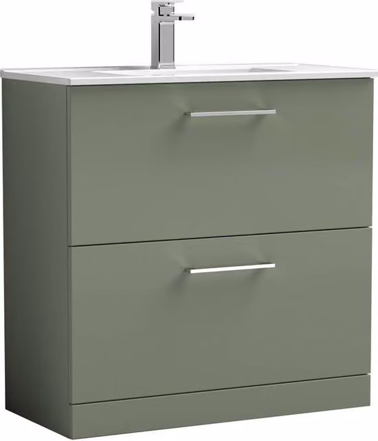 Balterley Modern Floor Vanity Unit with 2 Soft Close Drawers, Satin Green, Width: 80 cm