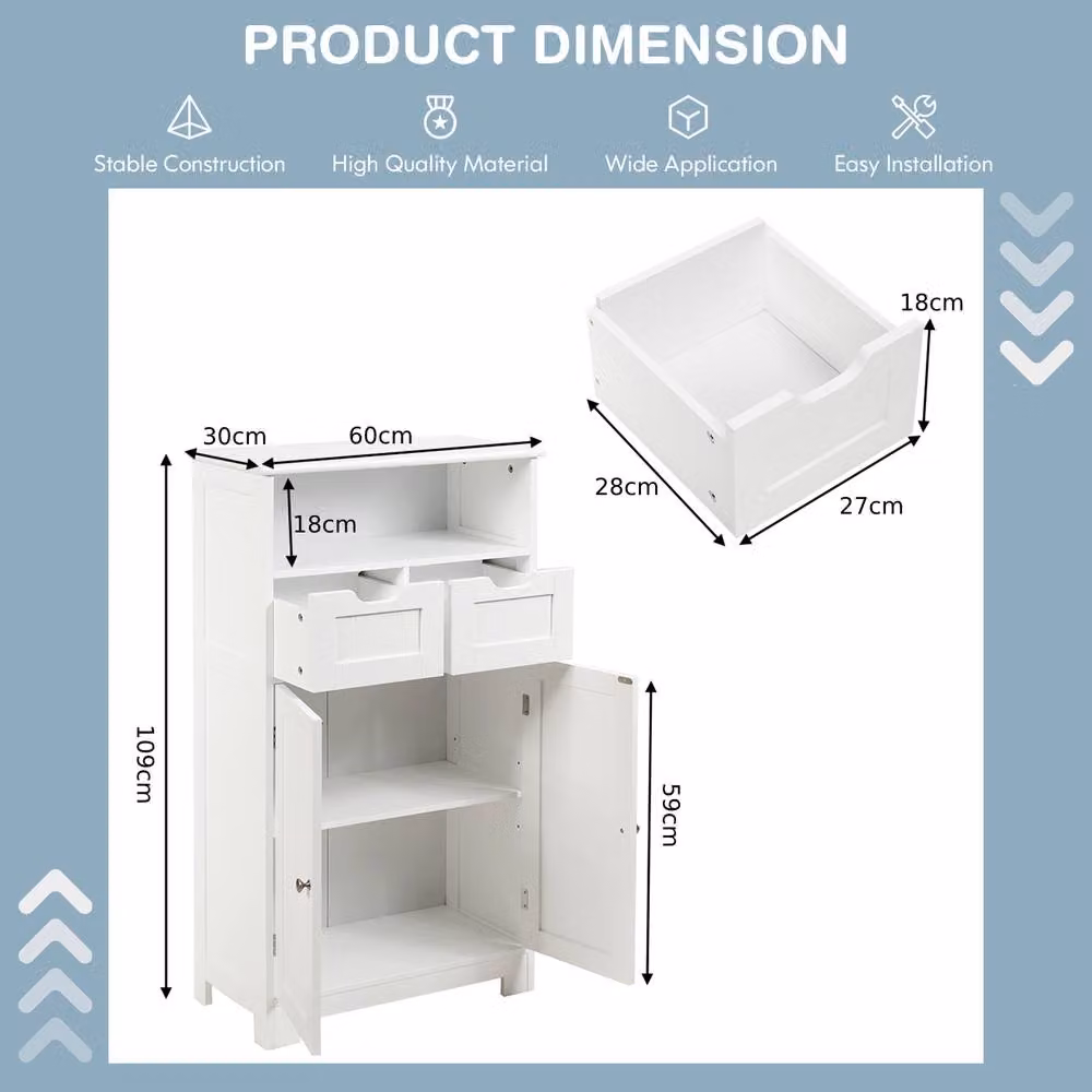 Costway White Wooden Freestanding Bathroom and Kitchen Floor Cabinet with Hinged Doors and Internal Shelves – 2