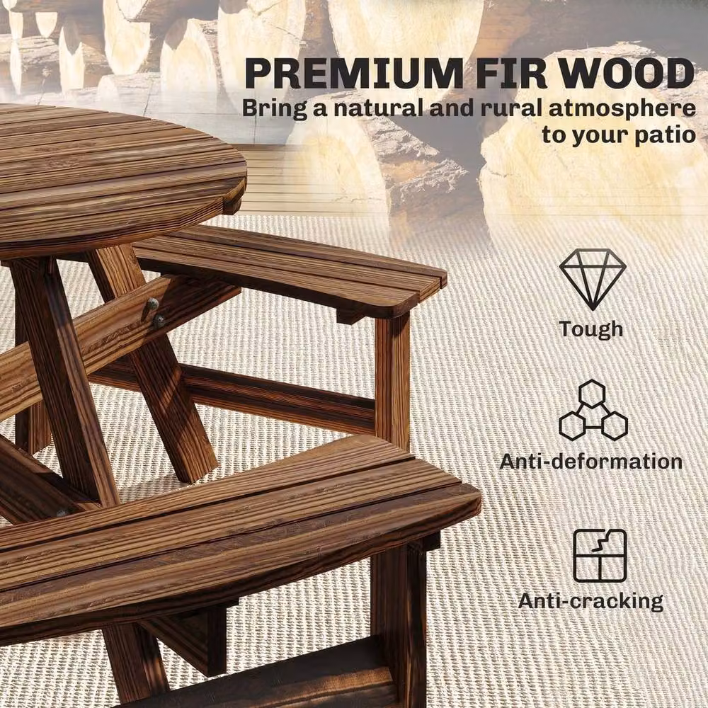 NESTLUNE 6 Person Fir Wood Table and Bench Set in Brown for Garden and Terrace, W: 100 cm, D: 15 cm – 4