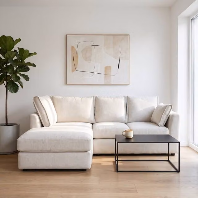 Abakus Direct Sydney Relaxed Linen Left Facing Corner Sofa with Plush Chaise in Beige