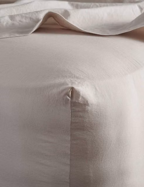 Bedfolk Pure Cotton Washed Fitted Sheet in Beige