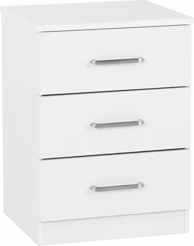 Seconique Dakota 3 Drawer Bedside Table in White, H: 55.0 cm, W: 36.0 cm, D: 40.0 cm
