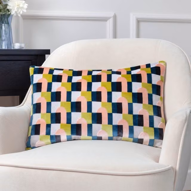 Paoletti Keela Cut Velvet Geometric Polyester Filled Cushion in Pink and Green, W/H: 50 x 35 cm – 2