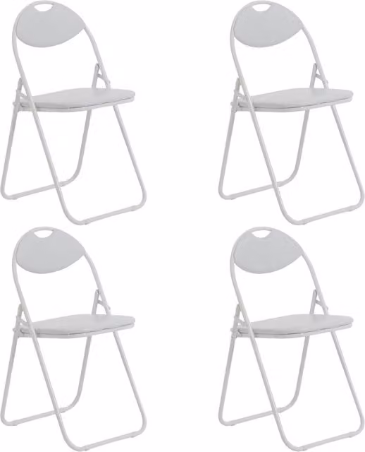 NOVECRAFTO Set of 4 White Metal Folding Chairs with Synthetic Leather Upholstery