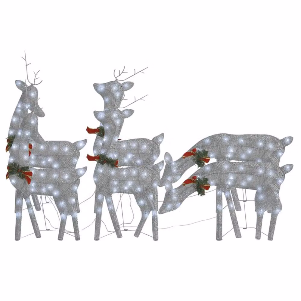 Berkfield Home Christmas Reindeers, 6 Piece Set in Silver and White Mesh – 2