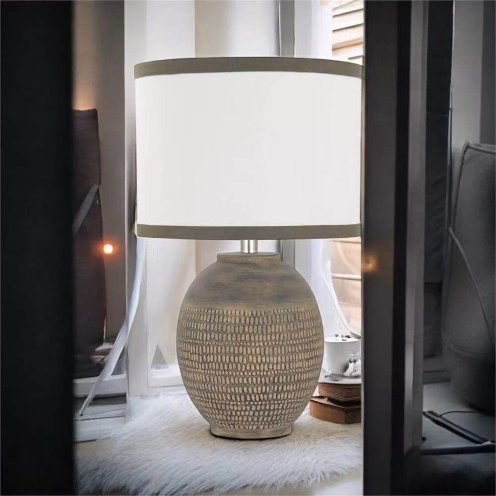 Nordara Rustic Round Ceramic Table Lamp in Beige – 5