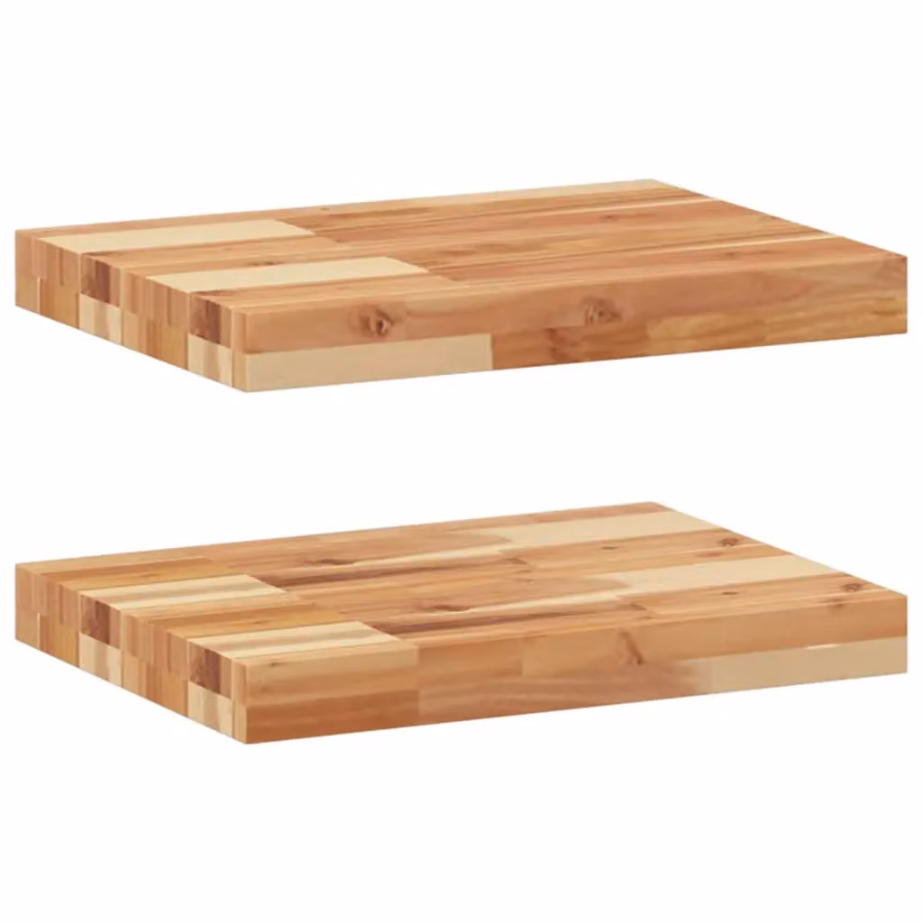Berkfield Home Set of 2 Floating Shelves, Brown Oil Finished Solid Acacia Wood, W/D/H: 60 x 30 x 4 cm