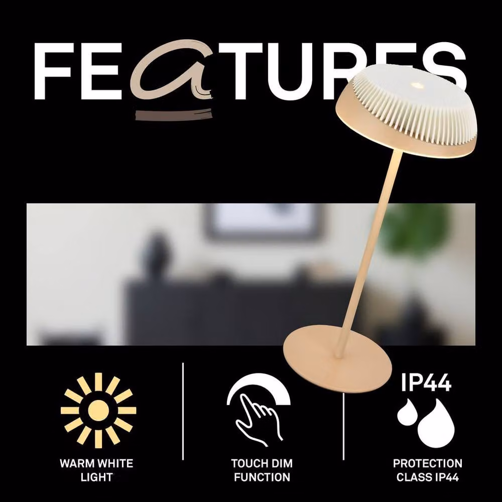 Briloner Alusta Rechargeable LED Table Lamp, Beige Off-White, H 32 cm x W 14 cm, Dimmable Touch Control, IP44 Rated – 2