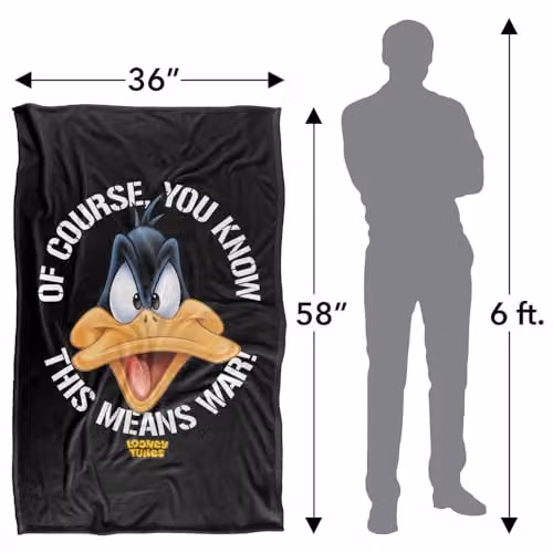 Warner Bros. Looney Tunes Daffy Big Head This Means War Super Soft Silky Touch Fleece Throw Blanket, Multicolour, W: 91 cm, D: 147 cm – 4