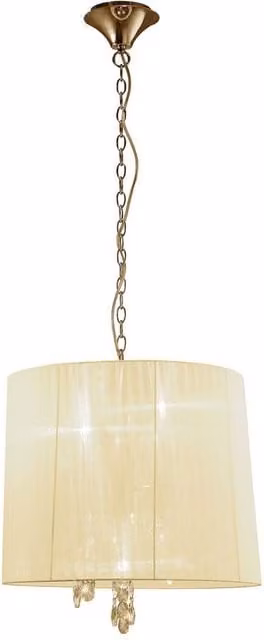 Netlighting Tiffany Pendant Light with Cream Fabric Shade and Crystal Accents in French Gold – 1