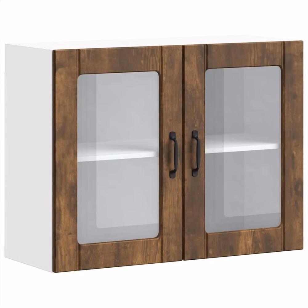 Berkfield Home Lucca Kitchen Wall Cabinet with Glass Door in Smoked Oak Brown, W/D/H: 60 x 31 x 80 cm – 2