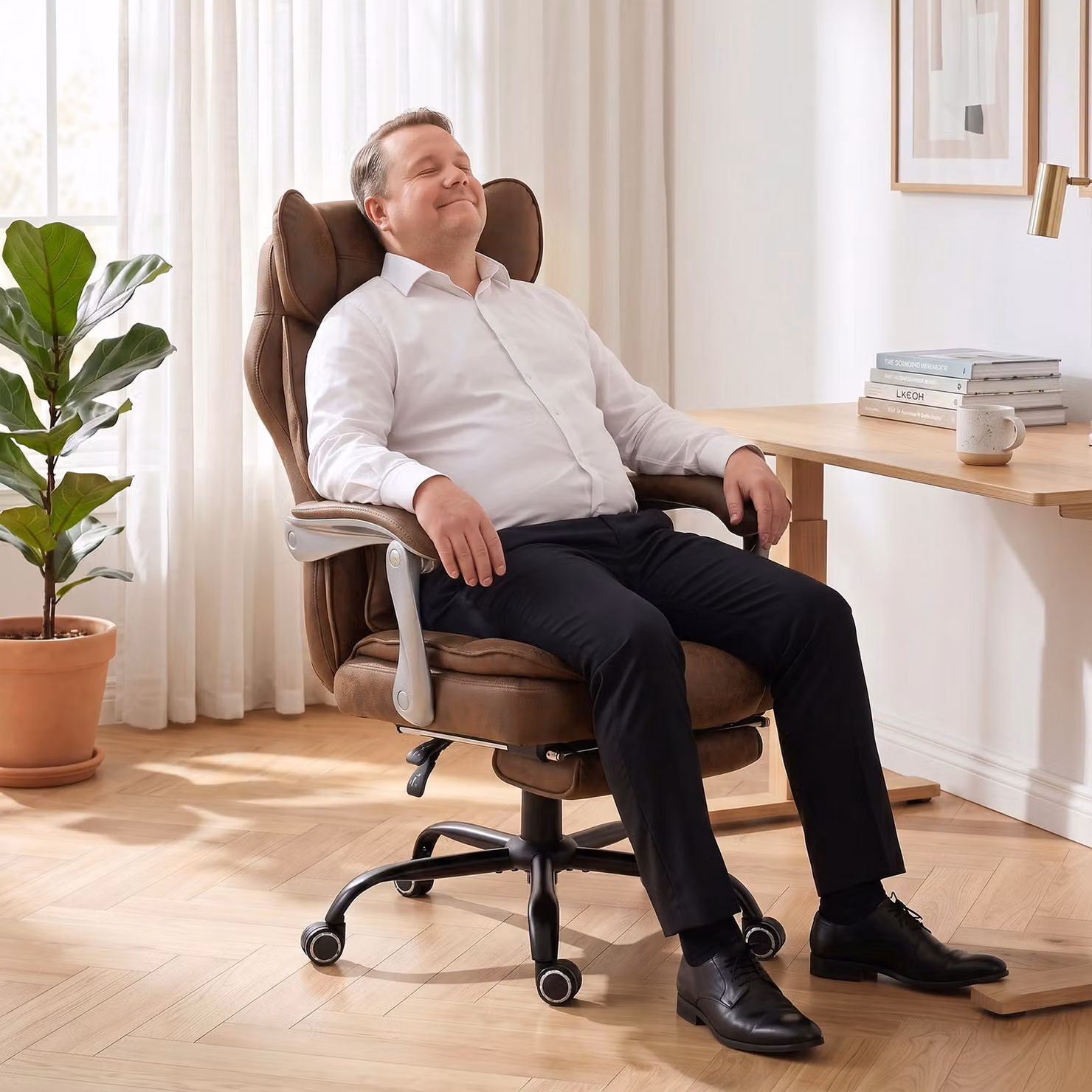 HOMCOM Executive Office Chair in Brown with Headrest, Lumbar Support and 180 kg Capacity – 9