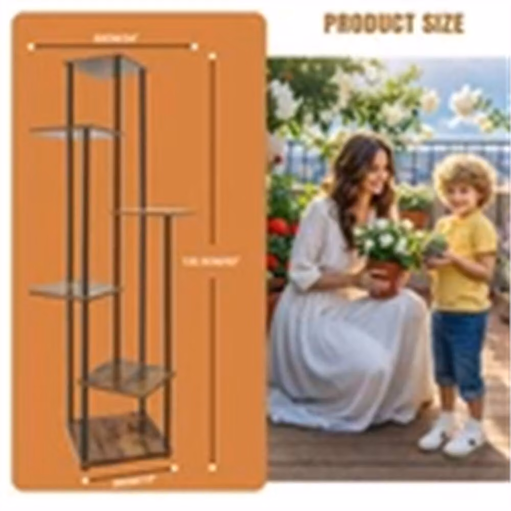 Nordara 6 Tier Metal and Wood Ladder Plant Stand in Brown, Height: 100 cm – 2