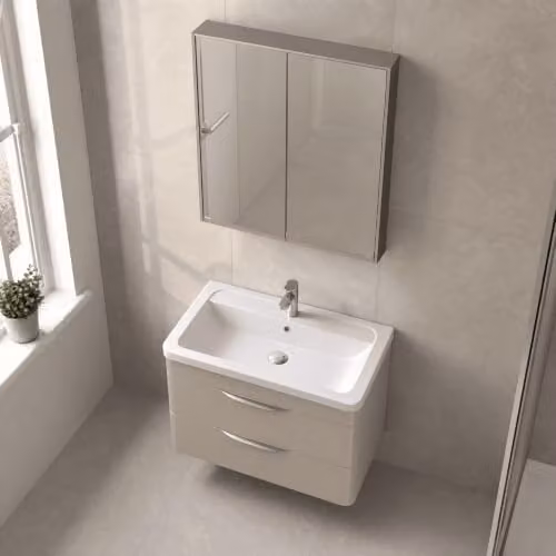Balterley Aldershawe Wall Hung 2 Drawer Bathroom Vanity Unit with Basin in Pebble Grey W/D/H: 80 x 45 x 54 cm – 3