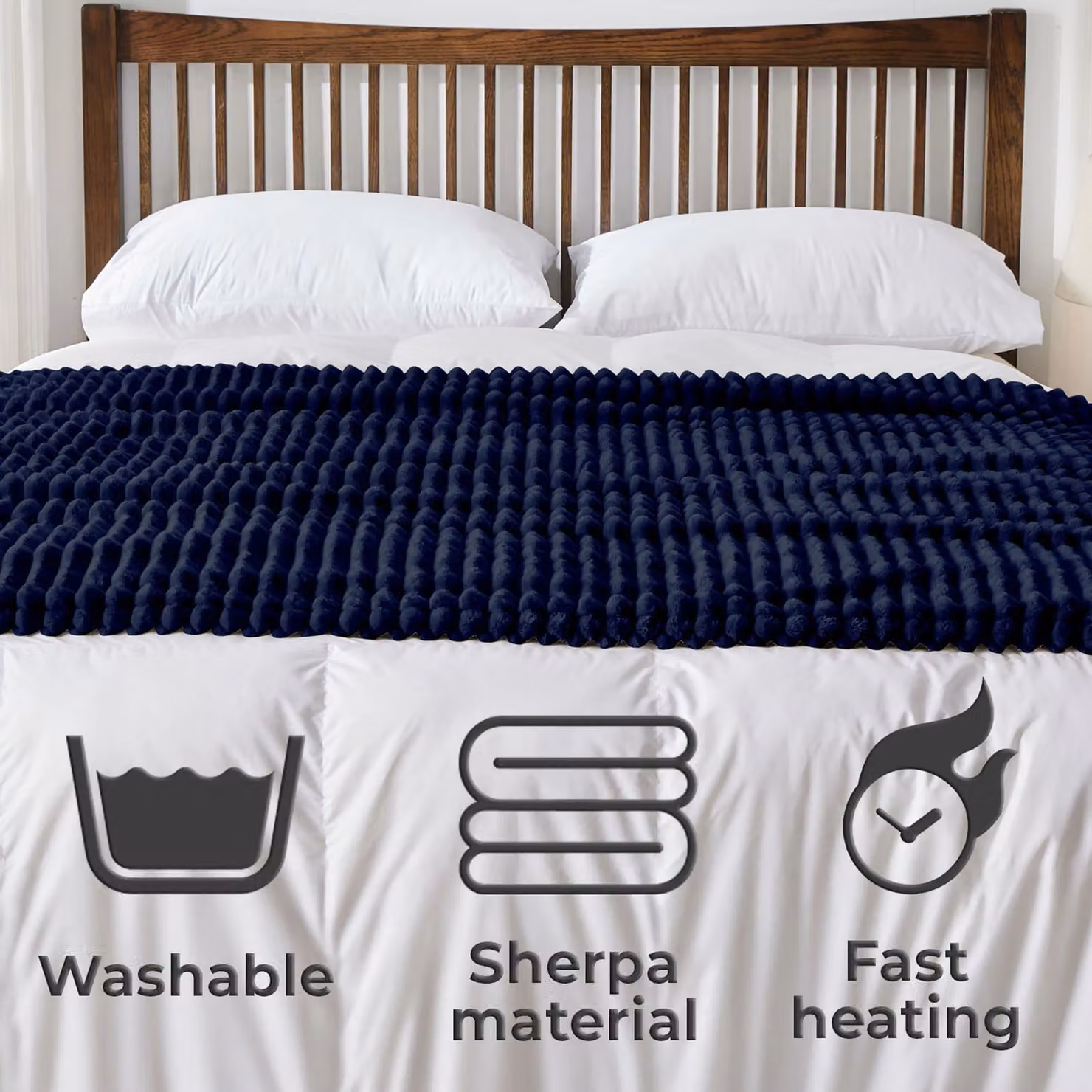 Neo Waffle Shaped Electric Heated Fleece Overblanket Throw in Blue, W/D/H: 130 x 160 cm – 4