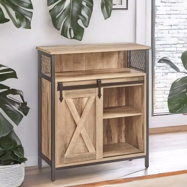 FURNOS Multipurpose Kitchen Sideboard Buffet Cabinet with Sliding Barn Door in Natural – 1
