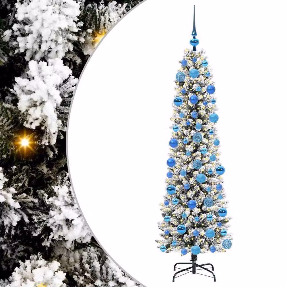 Berkfield Home Artificial Christmas Tree with 300 LEDs in Green and White, H 180 cm x W 53 cm – 3