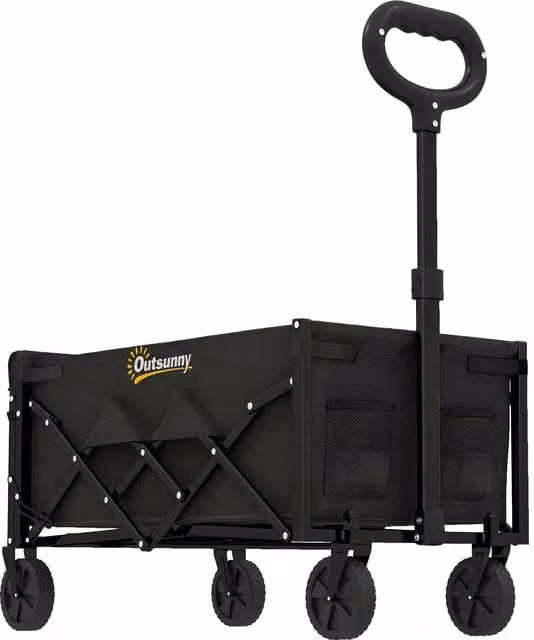 Outsunny 80L Foldable Festival Trolley with Drop-Down Tailgate and Adjustable Handle, Black – 1
