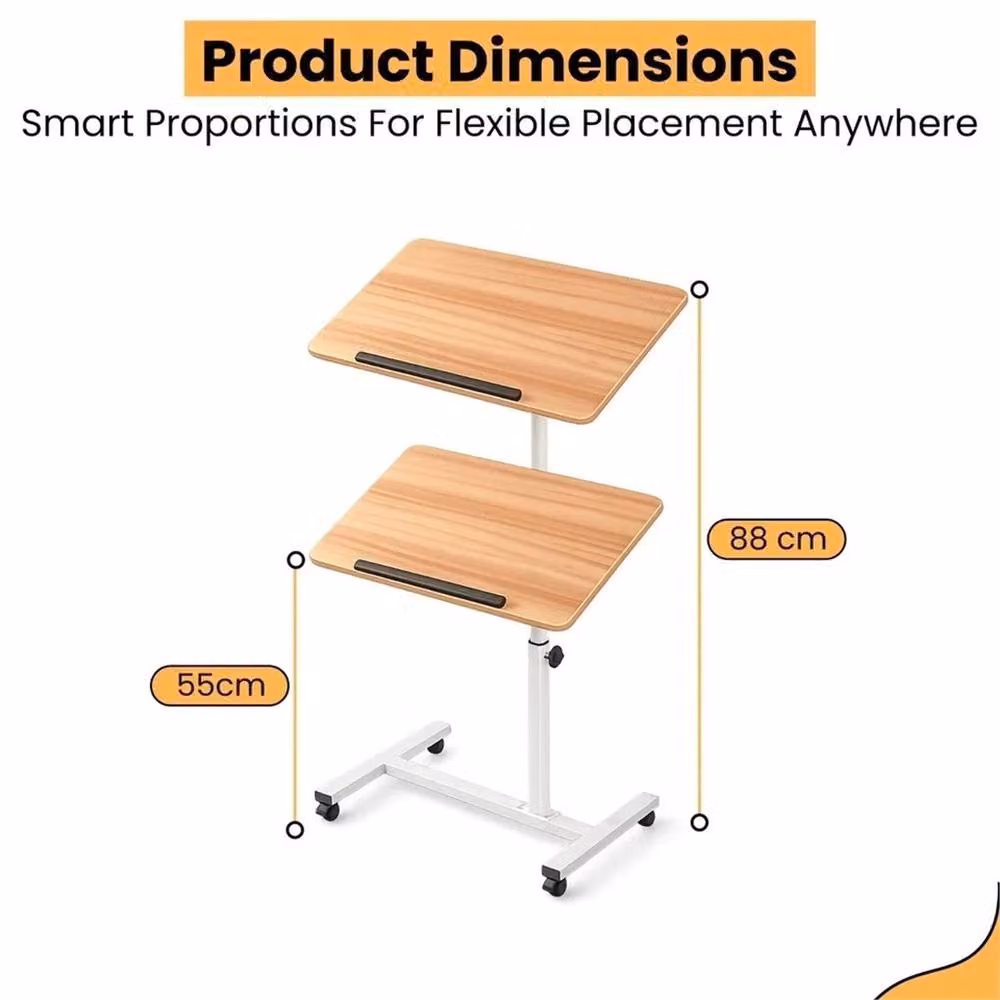 EONLION Natural Portable Laptop Table in Brown, Height Adjustable and Folding with Castors, Width: 100 cm – 2