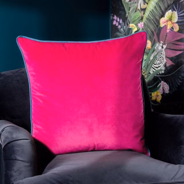 furn Meridian Velvet Square Cushion in Pink and Turquoise, W/D/H: 45 x 45 x 45 cm