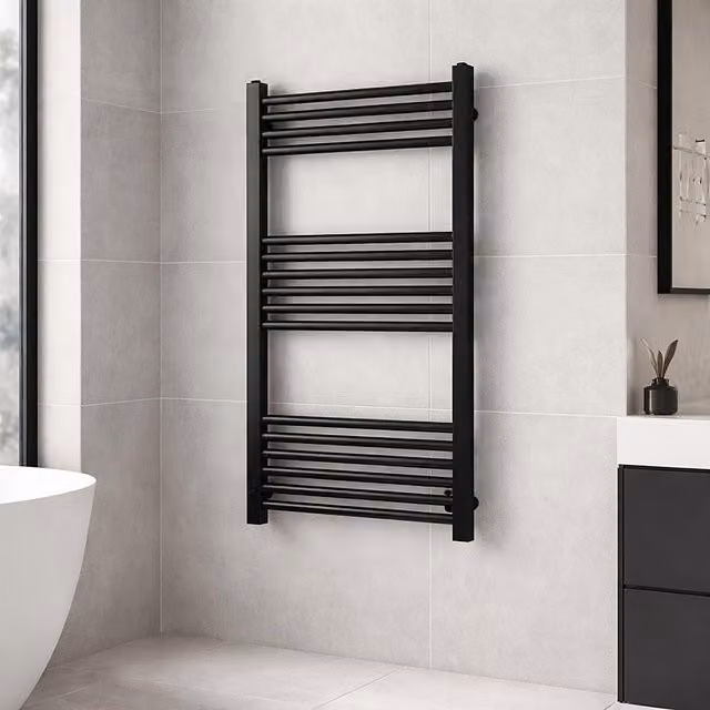 Lux Heat Black Steel Ladder Towel Radiator, H: 100 cm, W: 50 cm