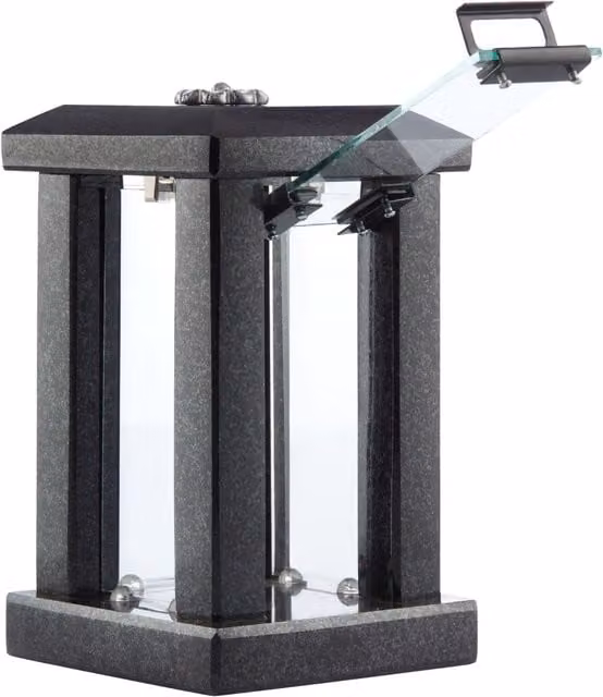Novecrafto Black Granite Square Memorial Outdoor Candle Lantern with Flower Ornament