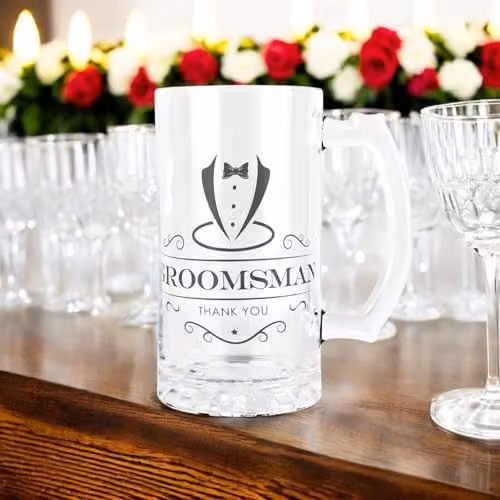 Purely Home Groomsman Glass Beer Stein Tankard with Handle, 450ml, Black and Transparent – 2