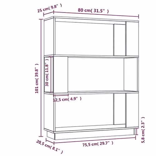 vidaXL Book Cabinet and Room Divider in Grey Solid Pinewood with Rustic Design – 3