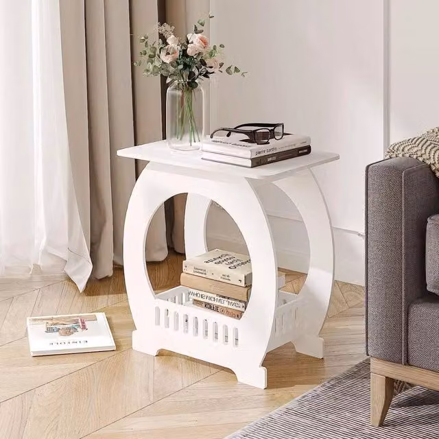 FORGEVIO Arch Modern Small Bedside Table Cabinet in White, W/D/H: 44 x 30 x 46 cm – 1