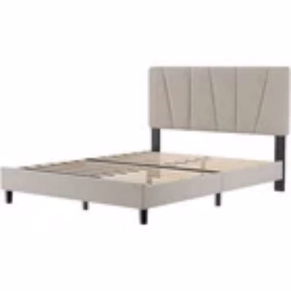 Kelvenix Double Upholstered Bed Frame in Beige with Wooden Slats and Metal Frame, 140 x 200 cm – 3