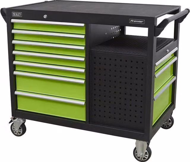 Loops Heavy Duty 10 Drawer Mobile Workstation Trolley with 2 Open Shelves and 5 Inch Castors, Multicolour