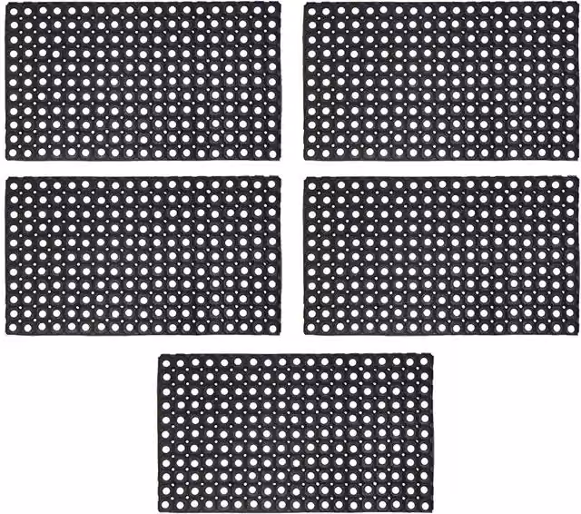 JVL Contract Rondo Black Rubber Ring Doormat, Pack of 5