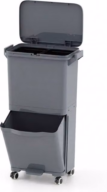 Costway Rolling Pedal Trash Can with 2 Removable Plastic Bins in Grey – 1