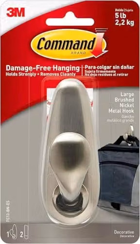 3M Command Forever Classic Large Metal Hook in Brushed Nickel Silver