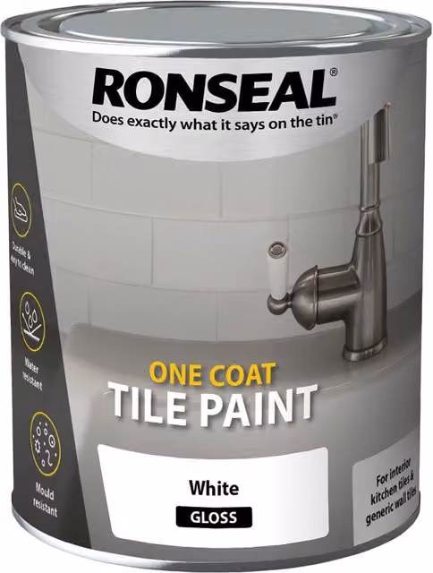 Ronseal One Coat Tile Paint White Gloss 750ml – 1