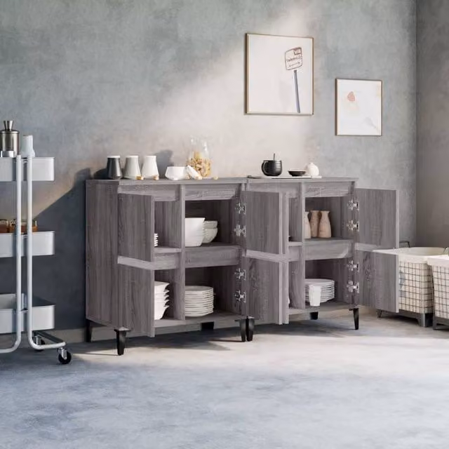 Berkfield Home Set of 2 Grey Sonoma Sideboards in Engineered Wood, W/D/H: 60 x 35 x 70 cm