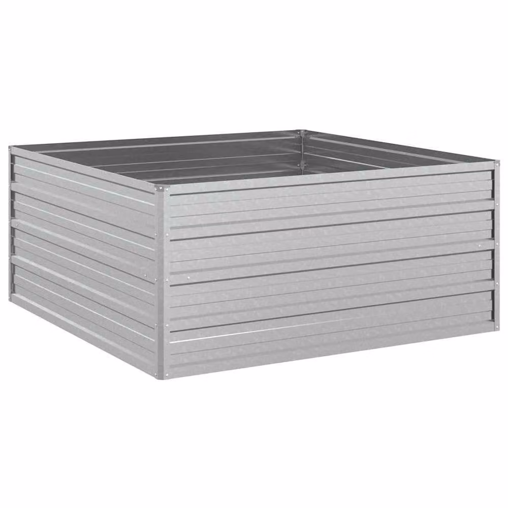 Berkfield Home Garden Galvanised Steel Raised Bed in Silver, W/D/H: 100 x 100 x 45 cm