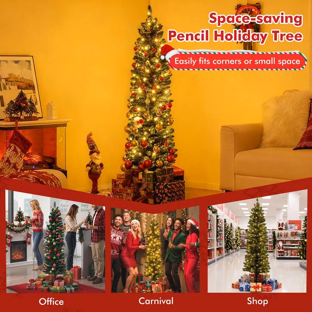 Costway 5 FT Pre-lit Artificial Christmas Tree with 296 Branch Tips in Green – 5