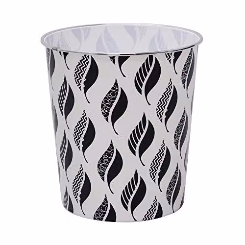 JVL Small Leaves Waste Paper Bin in Black, White and Silver, W: 24.5 cm, D: 26.5 cm – 1